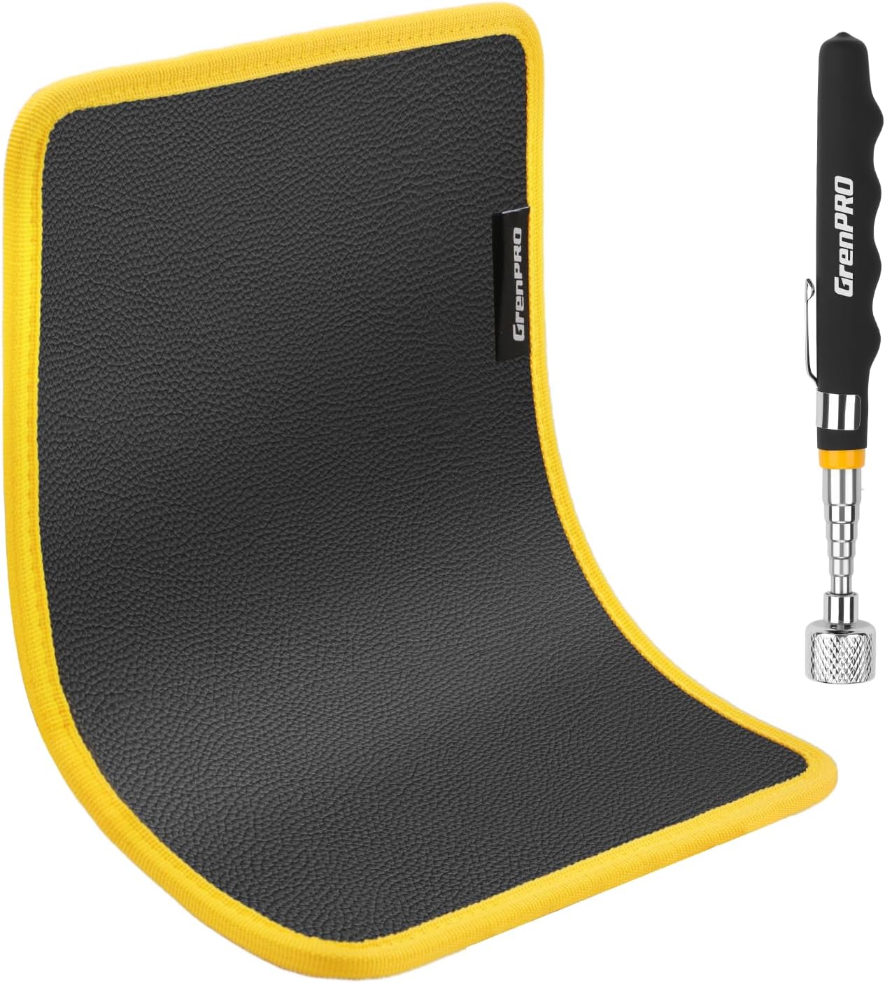 Magnetic Tool Mat 2-Pack, Non-Slip Magnetic Tool Organizer & Telescoping Magnetic Tool, Heavy-Duty Tool Pad for Mechanics, Garage, Workshop & Auto Repair (Black & Yellow)