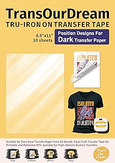 TransOurDream Tru-Iron On Transfer Tape for Inkjet Dark Heat Transfer Paper (10 Sheets, 8.5"x11") Iron On Clear Transfer Tape for Cut & Weeded Printable Heat Transfer Vinyl, Iron on Transfer Mask