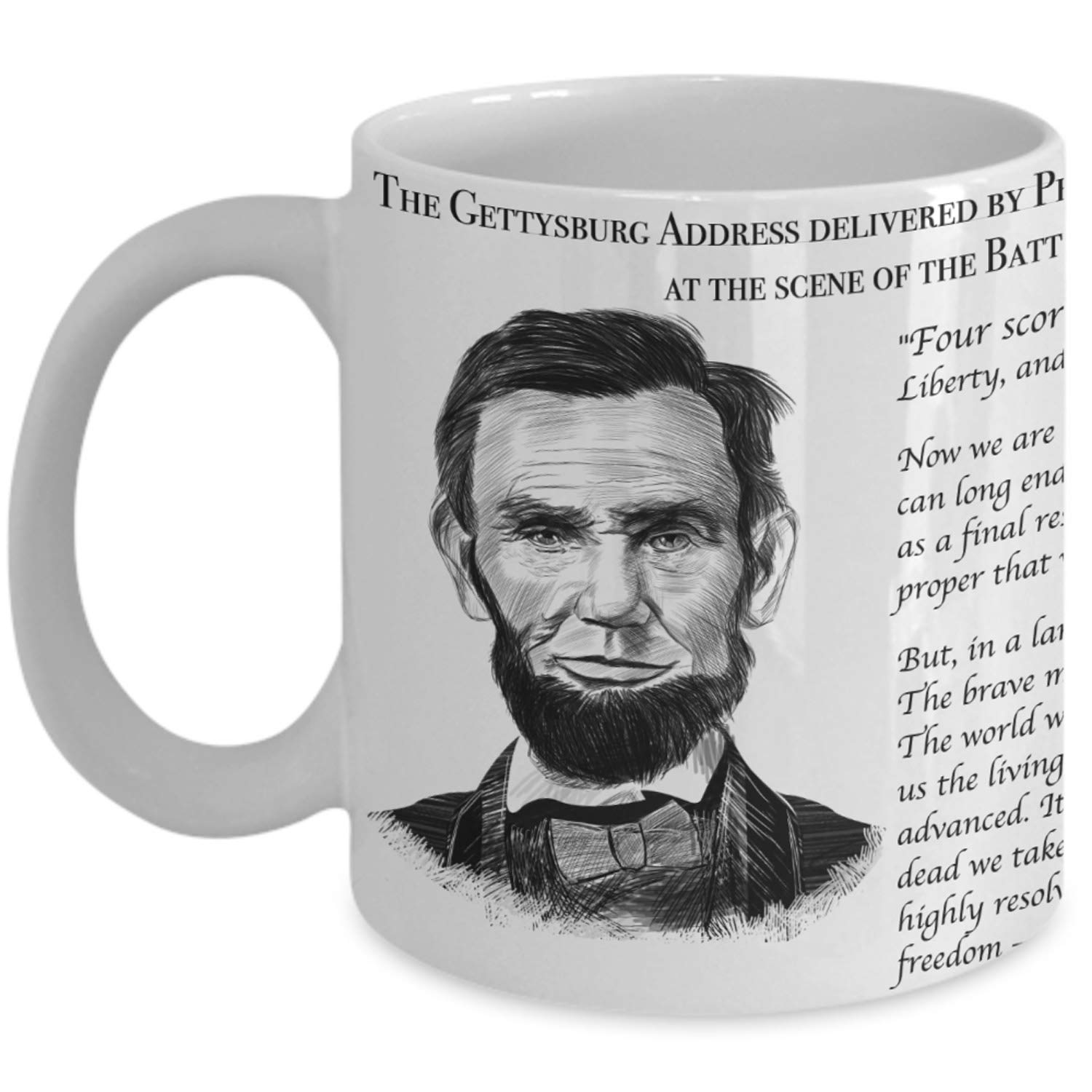 mmandiDESIGNS President Abraham Lincoln Historical Gettysburg Address Coffee Mug 11oz Cup for Coffee Tea Ice Cream