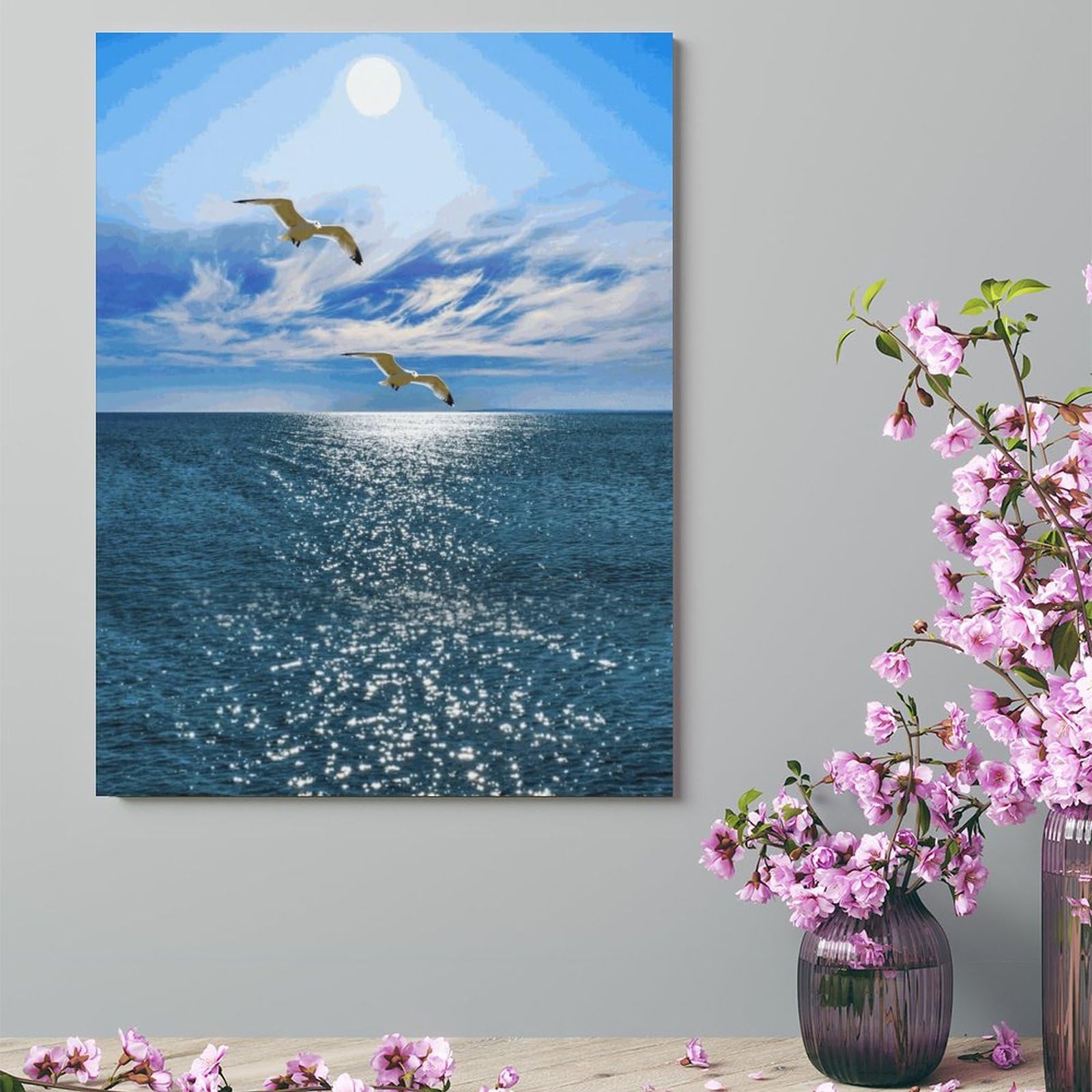 Amazon.co.jp: 絵画 二羽のカモメが海の上を飛ぶインテリア 絵画 輝く