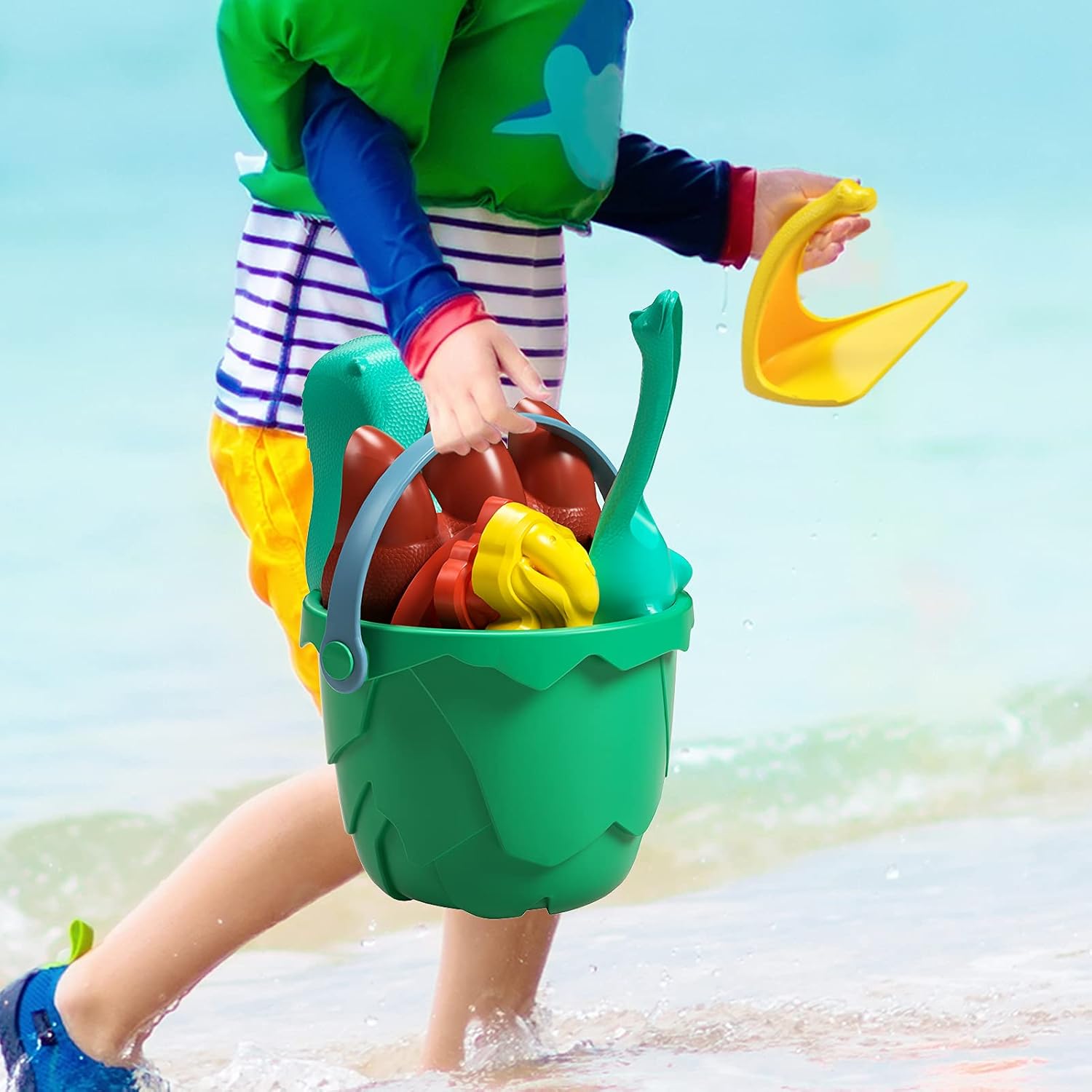 burgkidz Sand Toy Snow Toys Set, Dinosaur Theme Toddler Beach Toy, Snow Fort Bucket, Shovels, Rakes, Dinosaurs Molds, Kids Indoor Outdoor Toys for Boys Girls, Sand Toy for Toddlers Age 3+ : Toys & Games