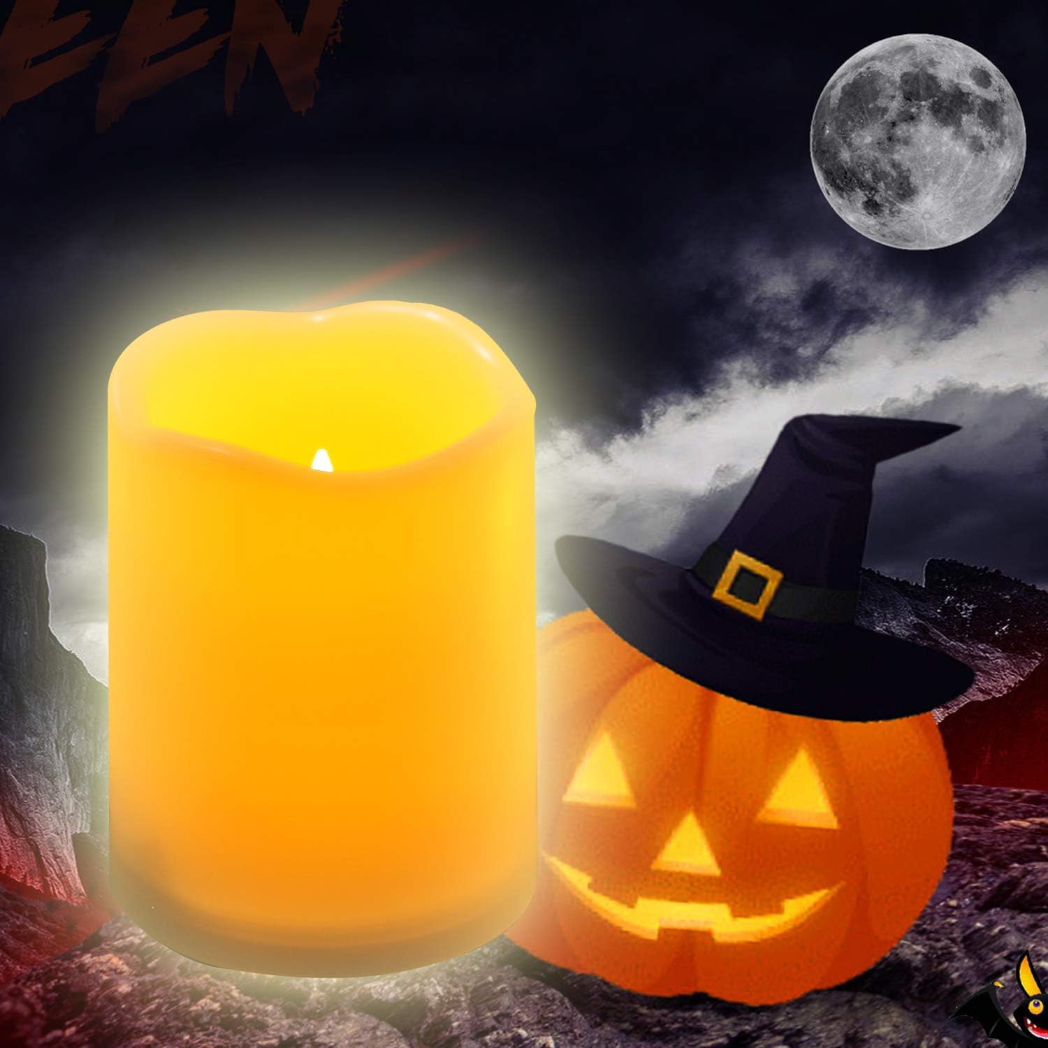 Outdoor Waterproof Flameless LED Pillar Candle with Remote Timer Battery Operated Plastic Flickering Decorative Fake Candle Light for Festival Celebration Wedding Party Decoration Gift Choice 3”x 5”
