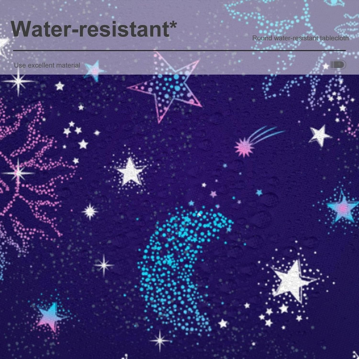 Sun Moon Colorful Tablecloth, Constellation Galaxy Space Table Cover for Dining Room Kitchen Holiday Home Picnic Party Wedding Decoration Camping, 70x70 Inch Round