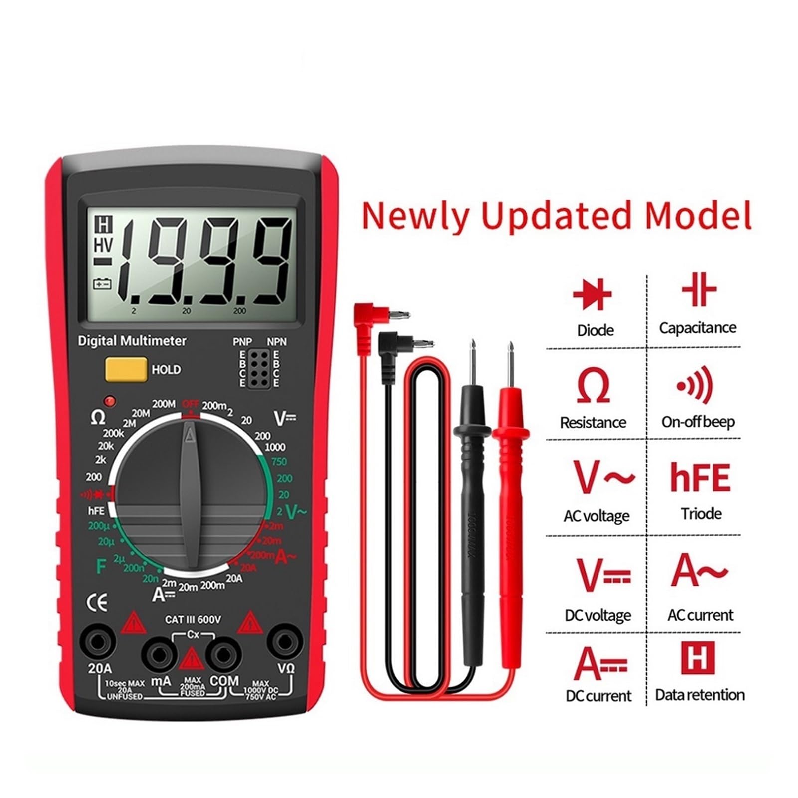 Multimetro Professionale Digitale True RMS Tester Di Corrente AC/DC Strumento Di Rilevamento Del Misuratore Di Tensione Del Condensatore HFE Ohm(Orange)