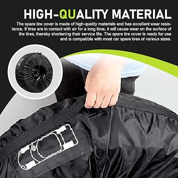 Car Spare Tire Protector, Oxford Cloth Waterproof Anti-scratch Organizer with Adjustable Clip, Foldable Bag with Wider Handle Side Tool Pocket, Universal for 19 - 23 Tire (Black)