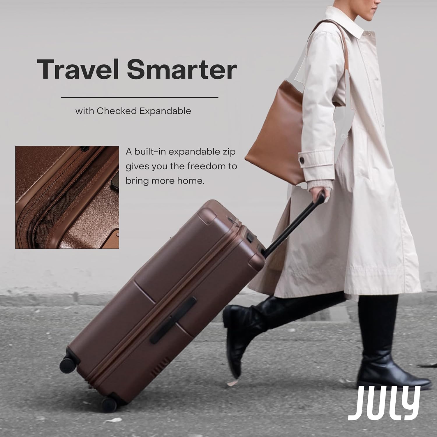 Checked Expandable - 24.5" Airline Approved Check In Luggage with Wheels, Spinner Suitcase for Men & Women - TSA Lock Rolling Suitcase, Spinner Wheels, Expansion Zip, Y-Strap - Dark Brown