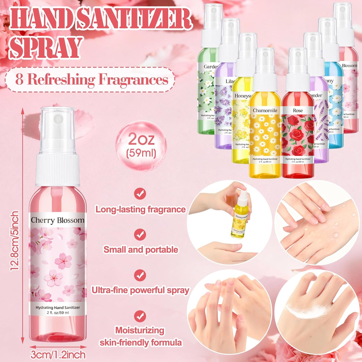 Frienda 24 Pcs Floral Scented Mini Hand Sanitizer Spray Bulk Travel Size 2 Fl. oz Hydrating Power Mist Hand Sanitizer Spray Pocket for Team Employee Staff Coworker Nurse Teacher Friends Family Gifts