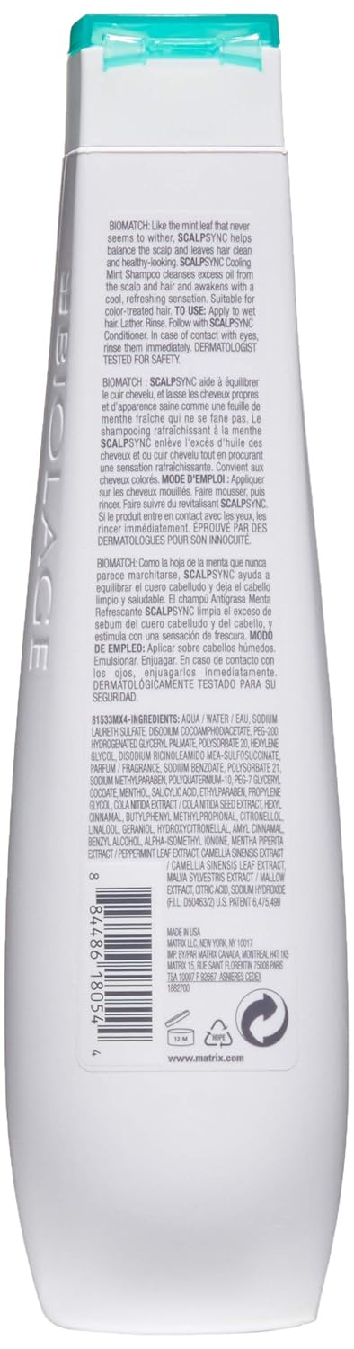 BIOLAGE Cooling Mint Scalpsync Shampoo | Cleanses Excess Oil From the Hair & Scalp | for Oily Hair & Scalp | 33.8 Fl Oz: Matrix: Premium Beauty