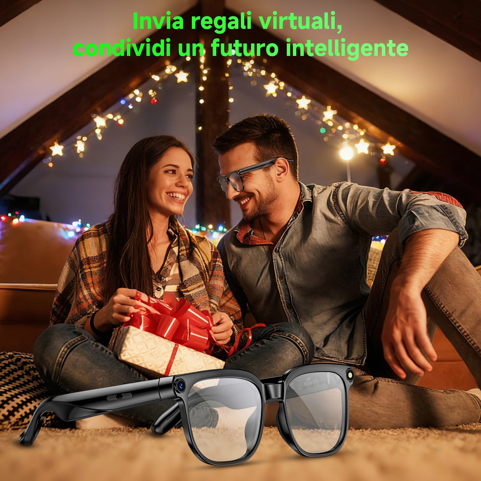 Occhiali Smart con Fotocamera 8MP,Smart Glasses AI,Occhiali Intelligenti con Fotografia/Registrazione/Chiamate Intelligenti/Musicale/Traduzione/Riconoscimento Immagini, Blu