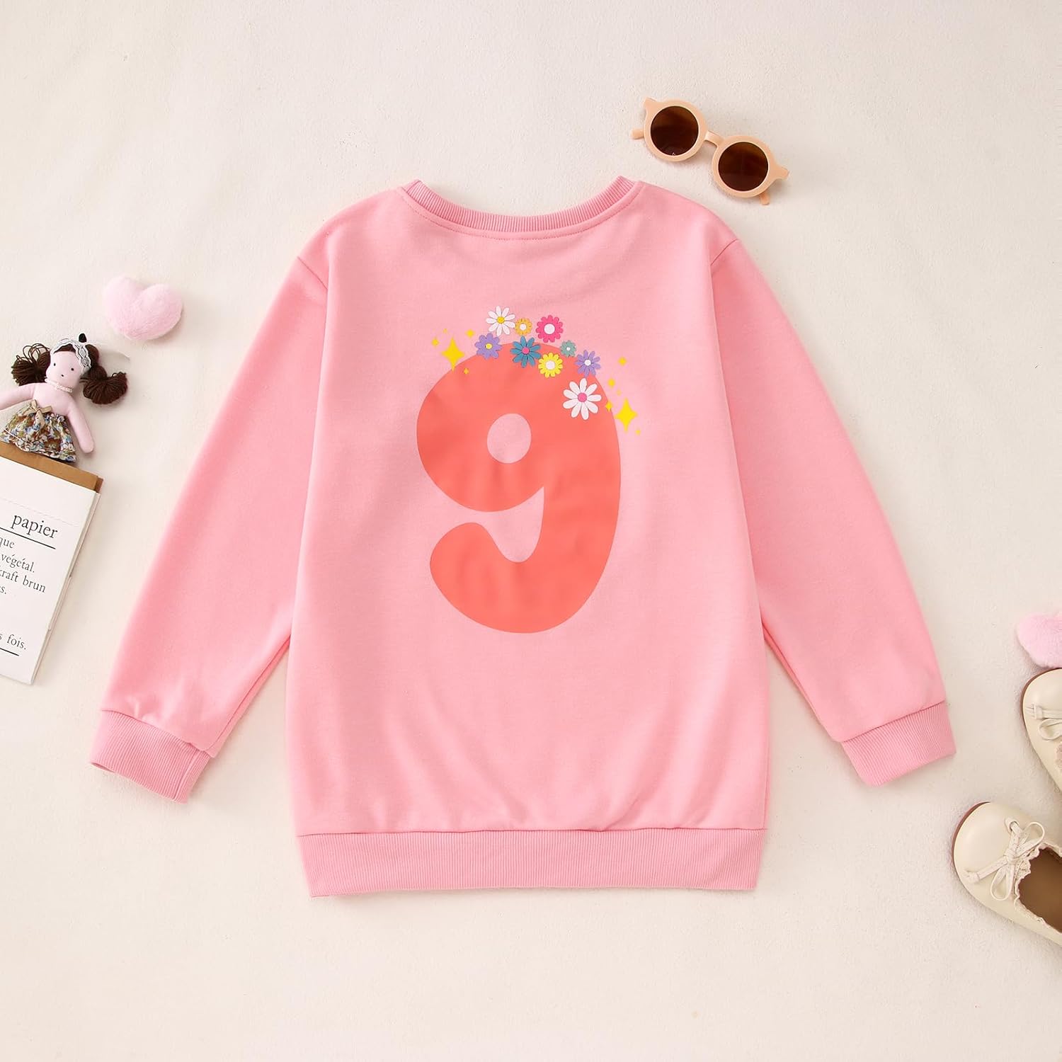 On Cloud Nine Birthday Girl Sweatshirt 9th Girl Birthday Outfit Rainbow Kid 9 Year Old Bday Party Long Sleeve Shirt - Image 6