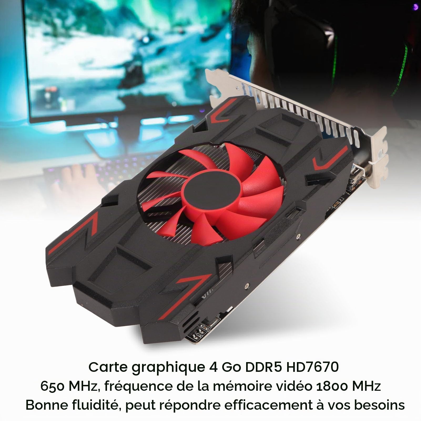 Cuifati Carte Graphique Radeon HD 7670, Carte Graphique GDDR5 4 Go 128 Bits 1800 MHz GPU 2K Carte Vidéo PCI Express 2.0 16X, HDML/DP/DVI pour Accessoires Informatiques de Bricolage