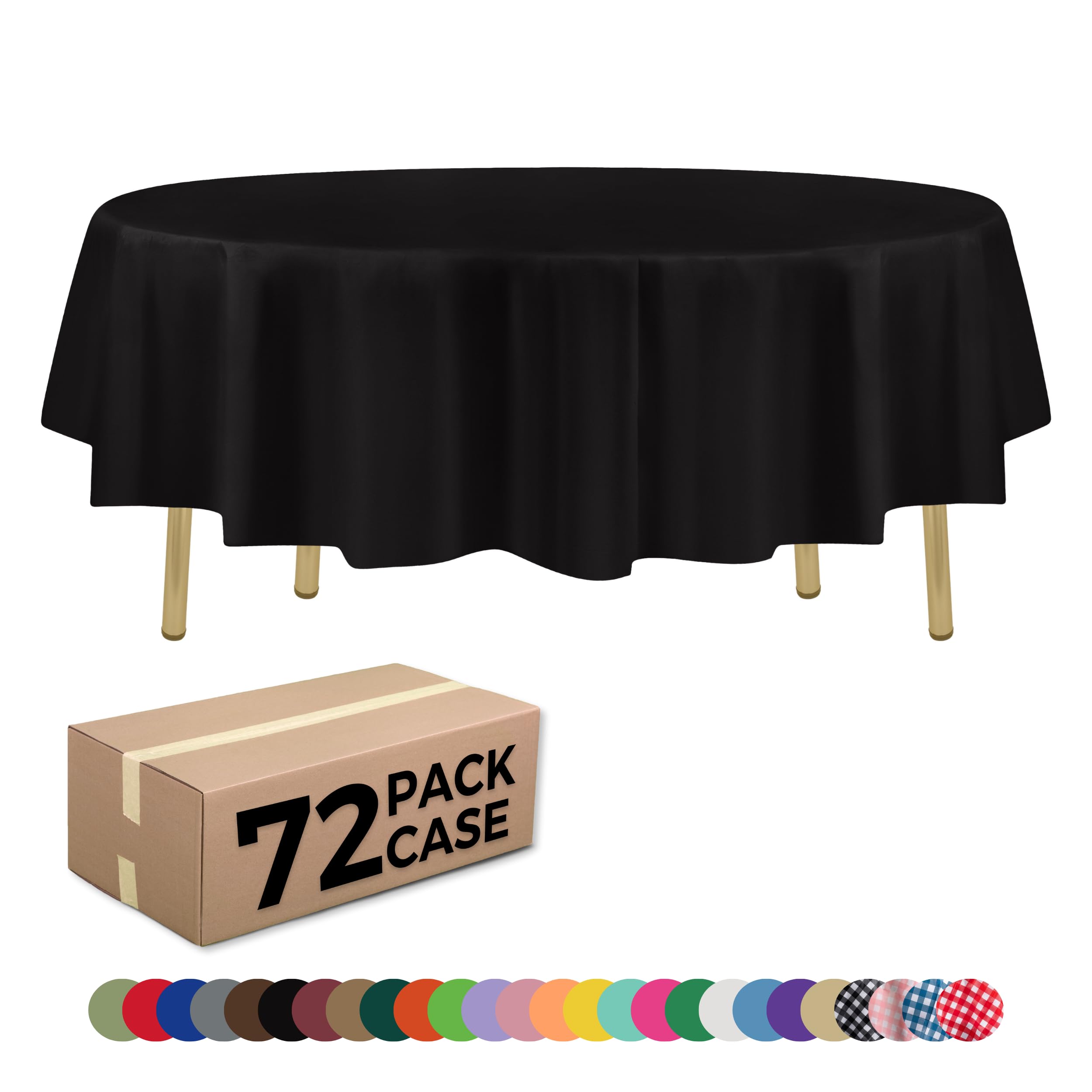ZIMPLEWARE Black Standard Disposable Plastic Party Tablecloth [Case of 72] 84 x 84” Round Table Cover for Indoor & Outdoor Use — image 1