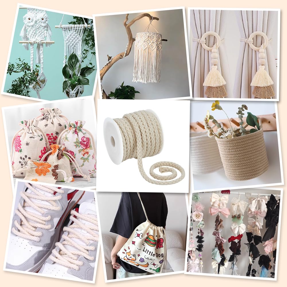 FINGERINSPIRE Cordón trenzado de algodón de 12,5 m con un carrete vacío de plástico de 10 mm de ancho, cordón trenzado de algodón blanco floral para asa de bolsa, costura, manualidades, decoración del