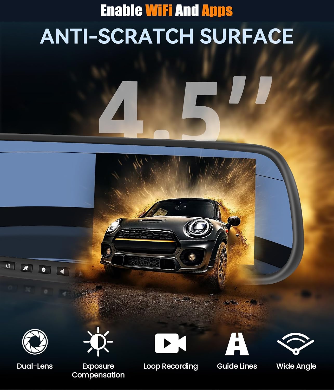CAMECHO Mirror Dash Cam, 4.5" 1080P Rear View Mirror Camera, Front and Backup Camera for Cars, Dashcam Loop Recording, Wide Angle, Parking Assistance, Motion Detection