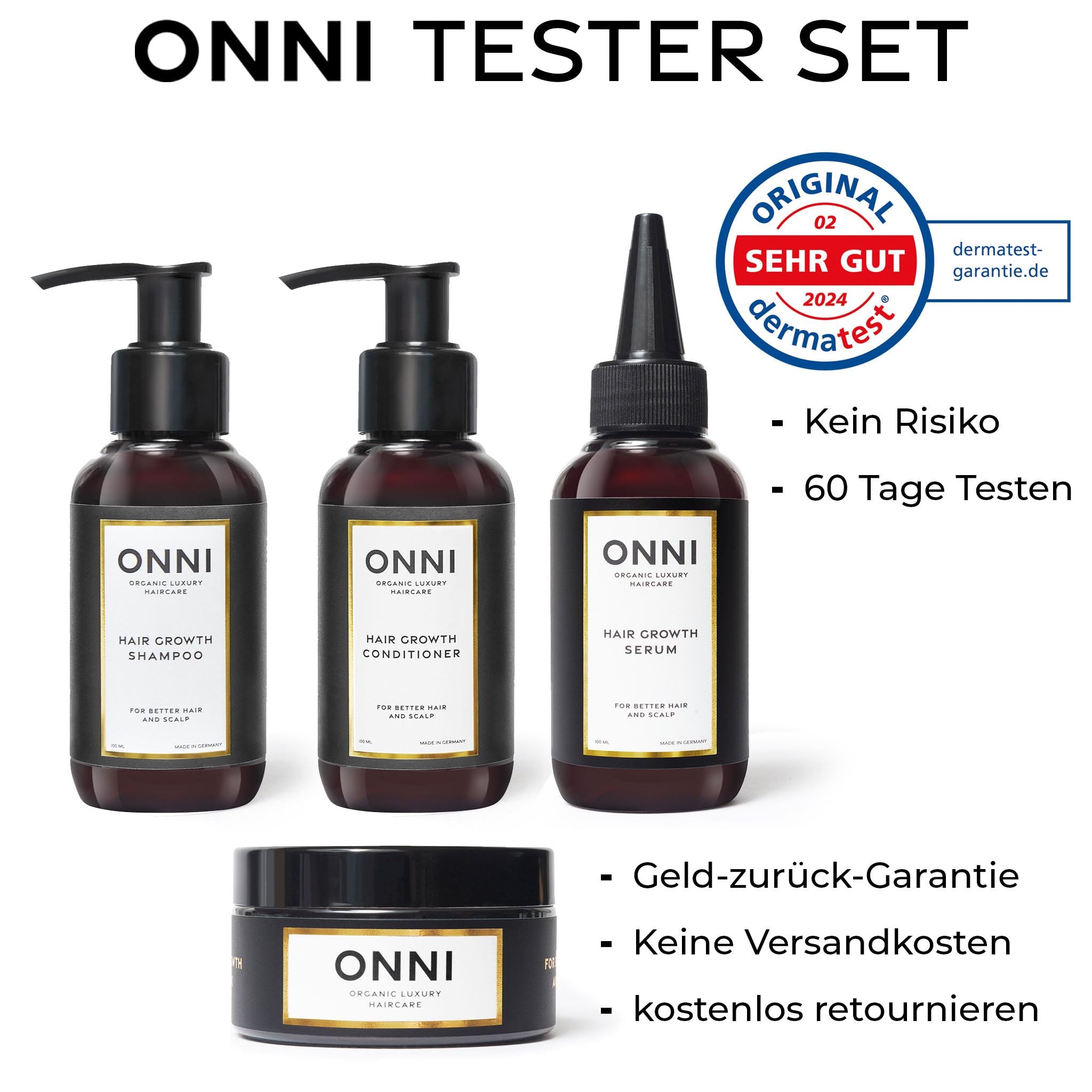 ONNI TESTERSET CLASSIC | Organic Hair Growth Shampoo, Haarmaske, Conditioner, Serum | Der ONNI Effekt bekannt aus der Presse