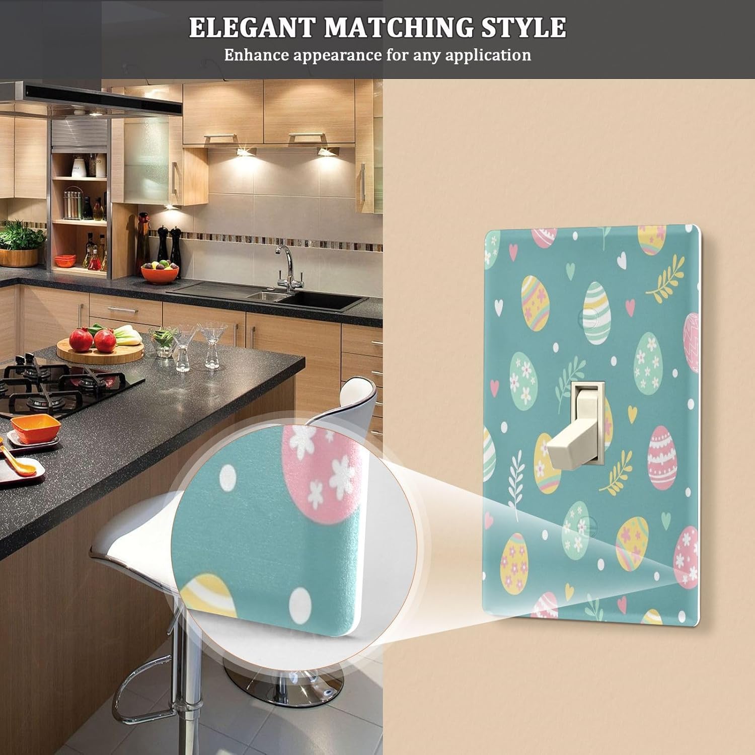 Easter Eggs Wall Plate Cover, 1-Gang Electrical Outlet Cover Plates Decorator Light Switch Cover for Bathroom Home Decor, 4.53 x 2.76 Inch, 1 Pack
