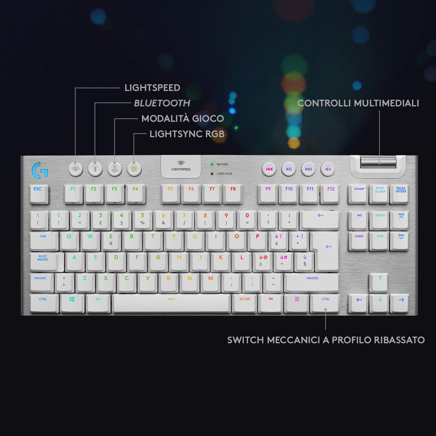 Logitech G915 LIGHTSPEED TKL Tastiera Gaming Wireless Meccanica Tenkeyless | Profilo Ribassato, GL-Tactile Switch, LIGHTSYNC RGB, Design ultrasottile, +40 ore durata batteria, QWERTY US Layout - Bianco