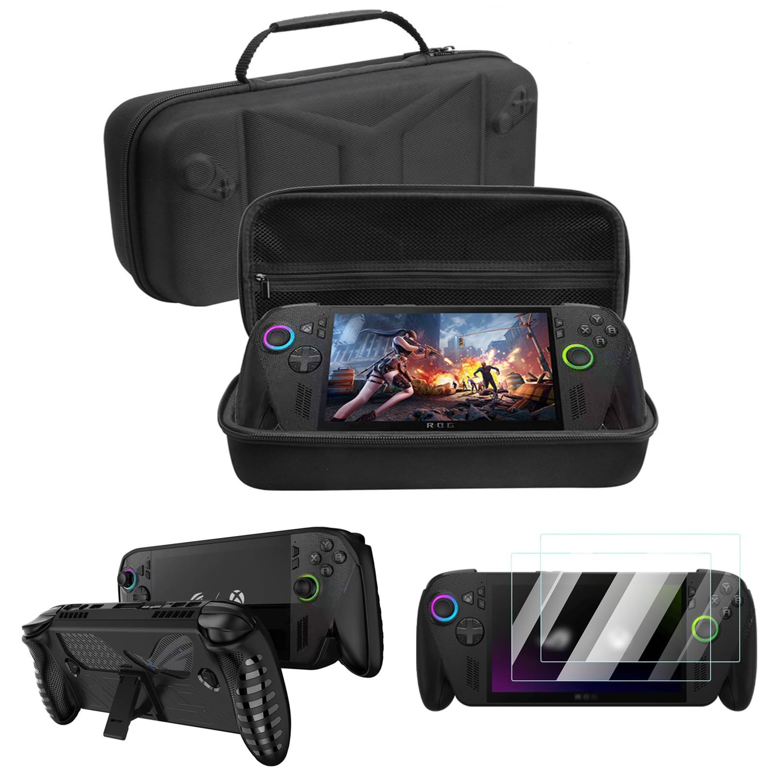 TGDPLUE 3-in-1 Protection Bundle for Rog Xbox Ally X 2025 - TPU Case with Kickstand Carrying Pouch 2x