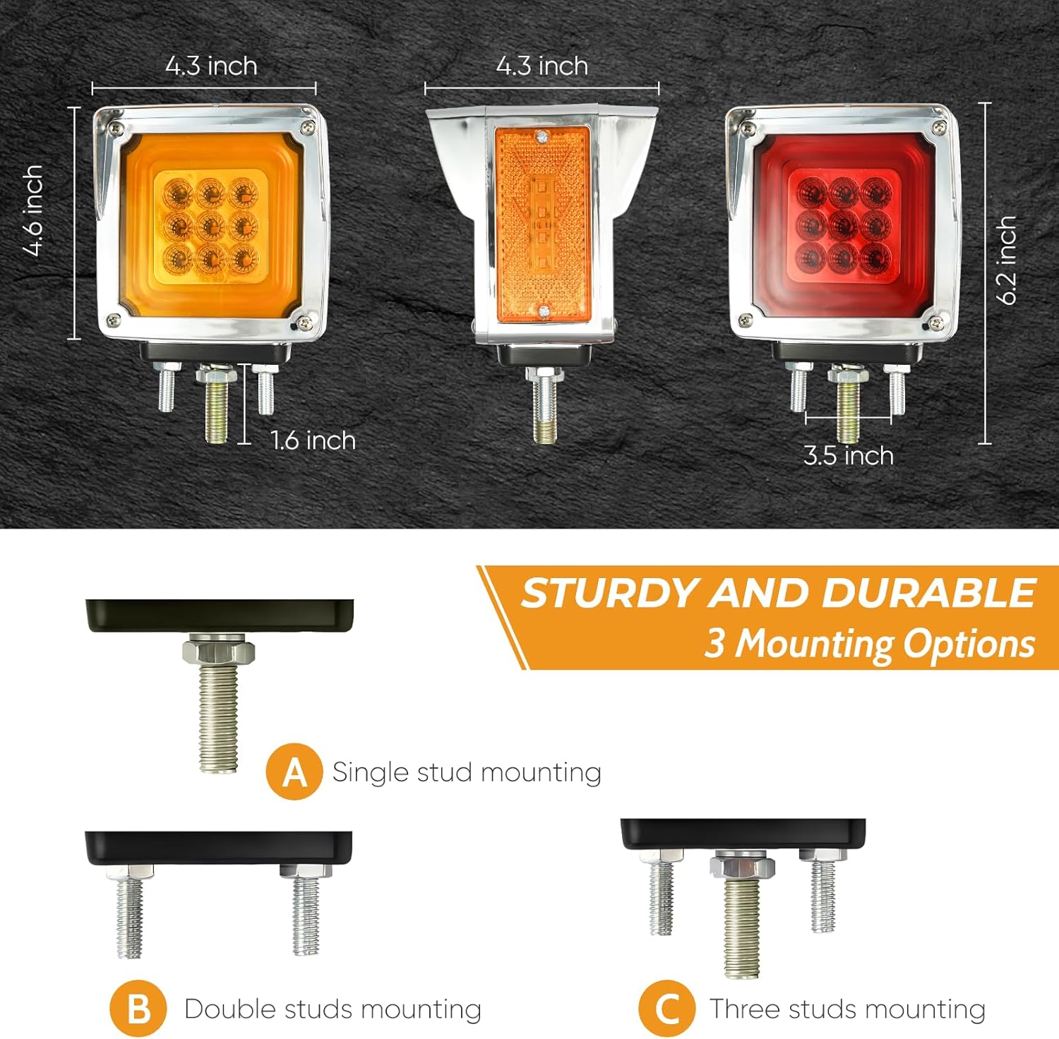 78 LED Pedestal Fender Lights, 2pcs Semi Truck Turn Signal with Flashing Light, Red/Amber Dual Face Marker Light for Peterbilt 579 587 Kenworth W900 Freightliner, IP67 Waterproof