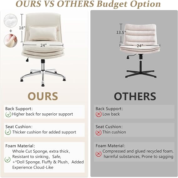 VINGLI Cloud Criss Cross Legged Chair,18 High Back Armless Home Office Desk Chair no Wheel,Wide Adjustable Comfy Padded Seat Task Computer Chair,Modern Swivel Makeup Vanity Chair,Microfiber,Beige