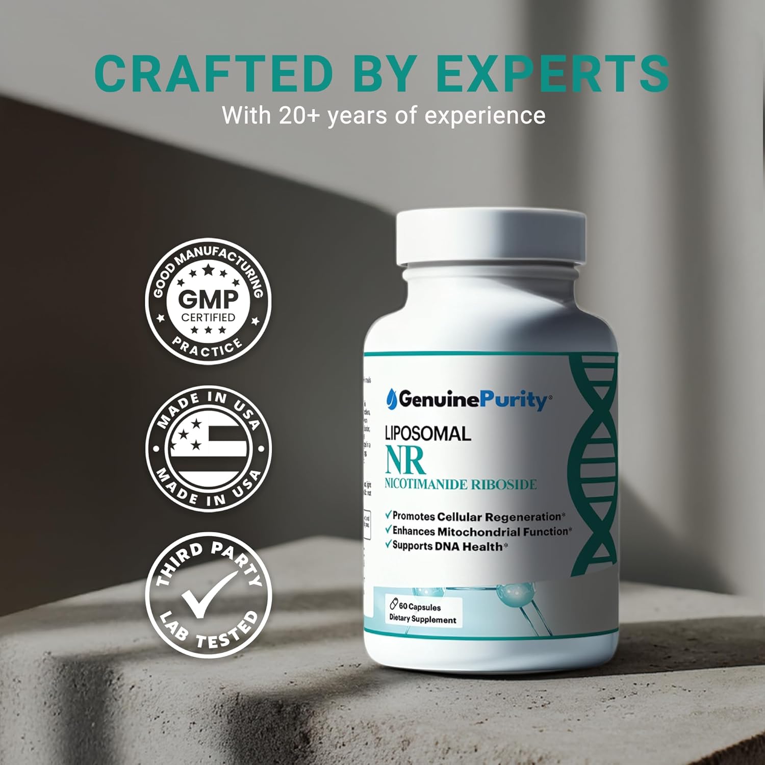 Liposomal NR 300mg Nicotinamide Riboside Supplement - 60 Capsules for Cellular Energy and Mitochondrial Function - Gluten Free, Vegan, Made in USA, Non-GMO