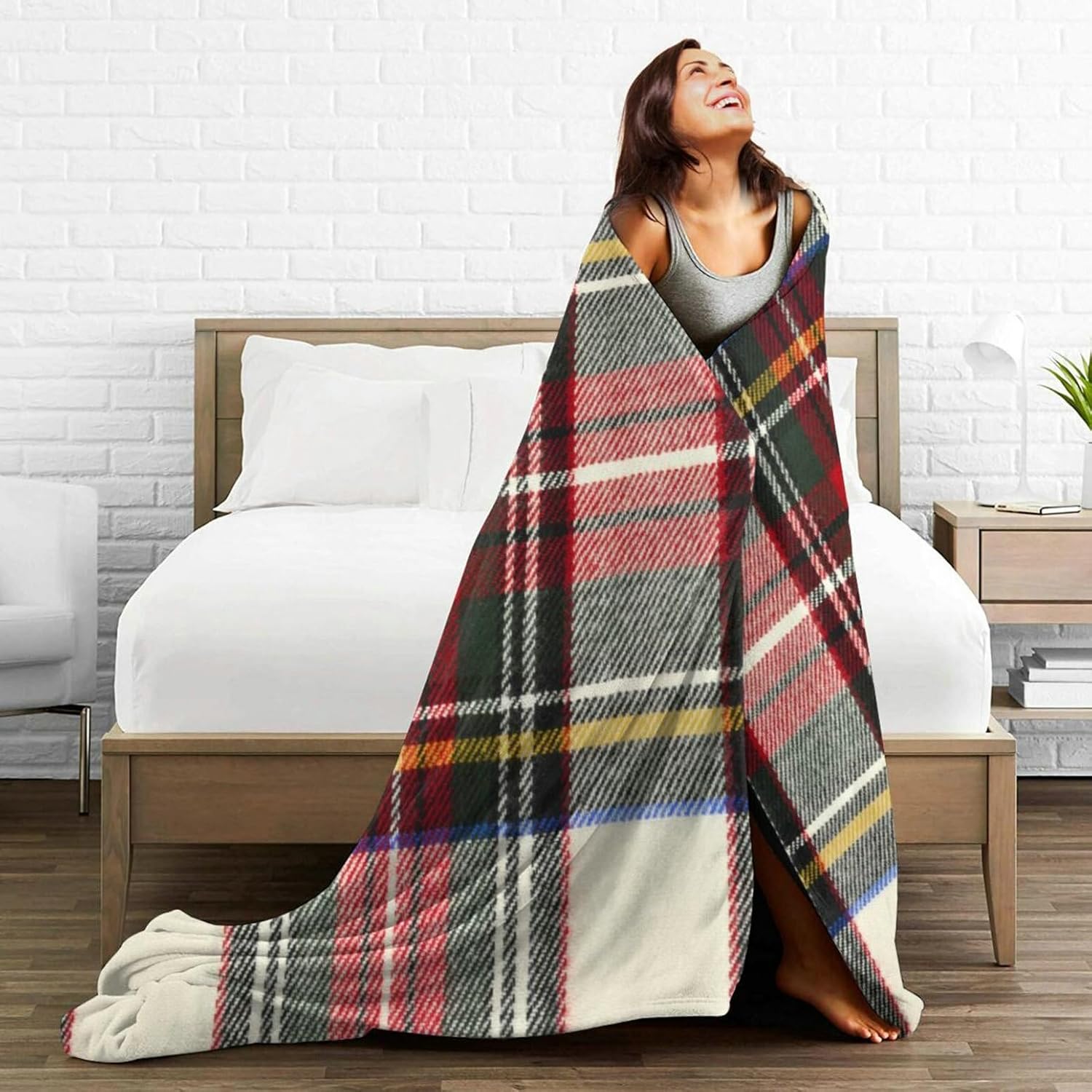 HGOD DESIGNS Scottish Tartan Red and White Wool Plaid Pattern Flannel Fleece Bed Blanket Throw Blanket Lightweight Cozy Plush Blanket for Bedroom Living Rooms Sofa Couch 40"x50" - Image 5