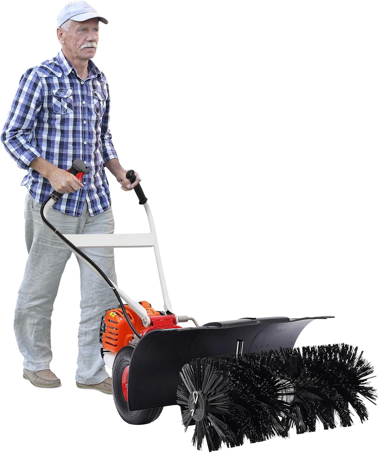 52cc Self-Propelled Snow Blower｜2-Stroke Gas Broom for Blizzard Cleanup｜20" Clearing Width｜8500-10500 RPM Brush Head｜Heavy-Duty for Driveways & Farms｜Adjustable Handlebars