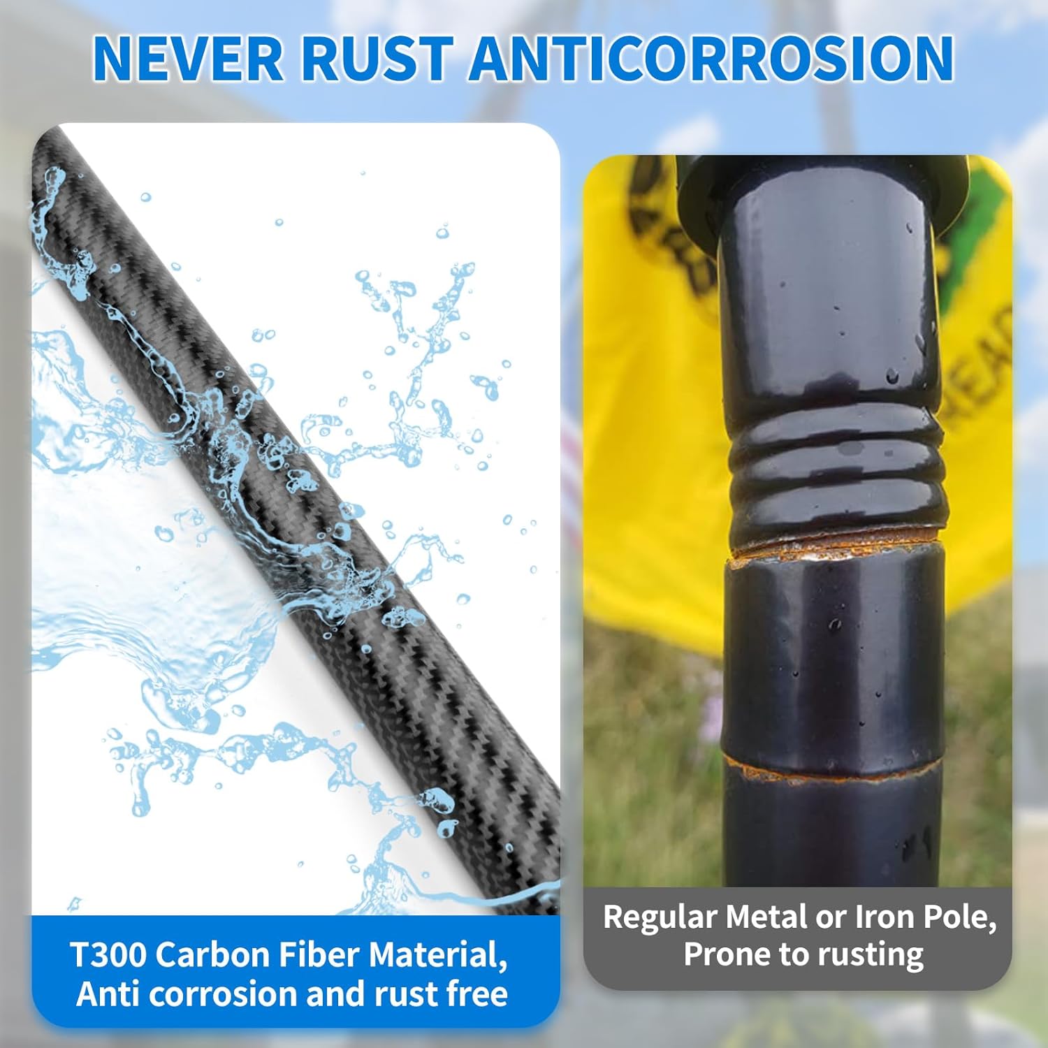 HIBLE Black Flag Pole 6 FT Carbon Fiber Flag Pole for House Porch Garden Yard, 1 Inch Tangle Free Flagpole 5 Sections (Flagpole Only, Not for Truck)