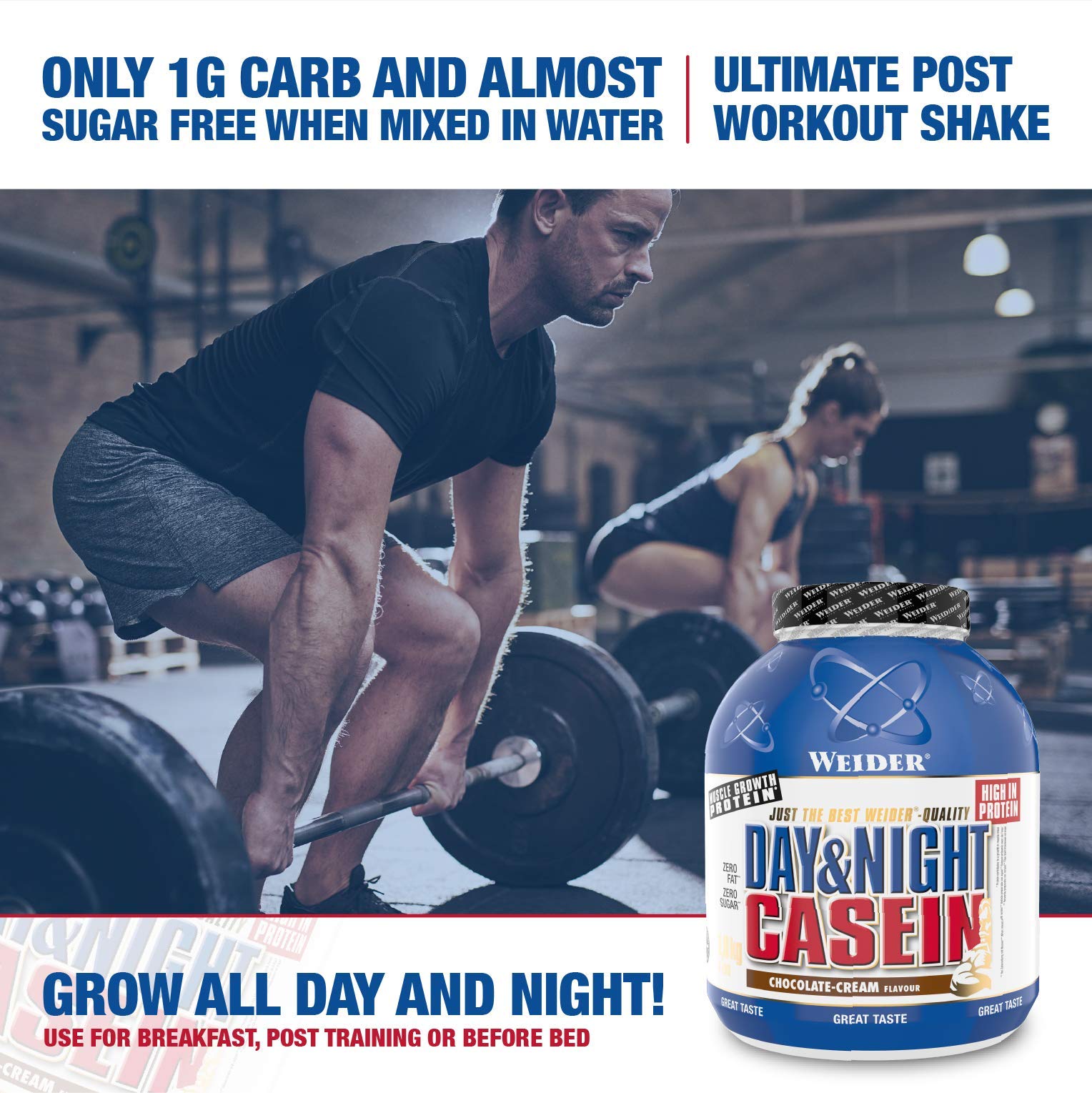 Weider Day & Night Caseina in Polvere Proteica, Crema al Cioccolato, Proteine ​​per la Costruzione Muscolare, Frullato Fitness 1.8 kg