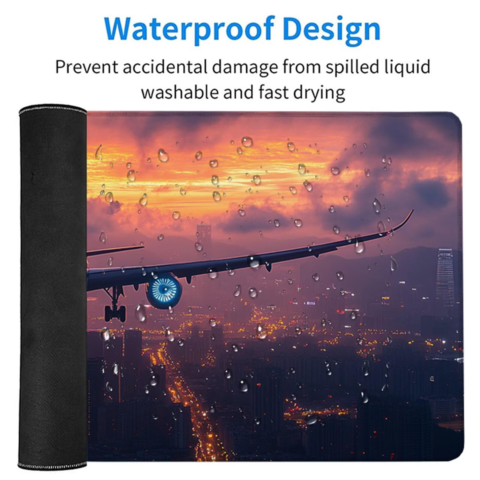 Tappetino Mouse XXL Aereo, Tappetino Scrivania Grande 1600x800x3mm Tramonto, Mouse Pad con Base in Gomma Antiscivolo, Accessori Gaming, Sottomano Scrivania con Bordi Cuciti, per PC, Laptop 6-9468
