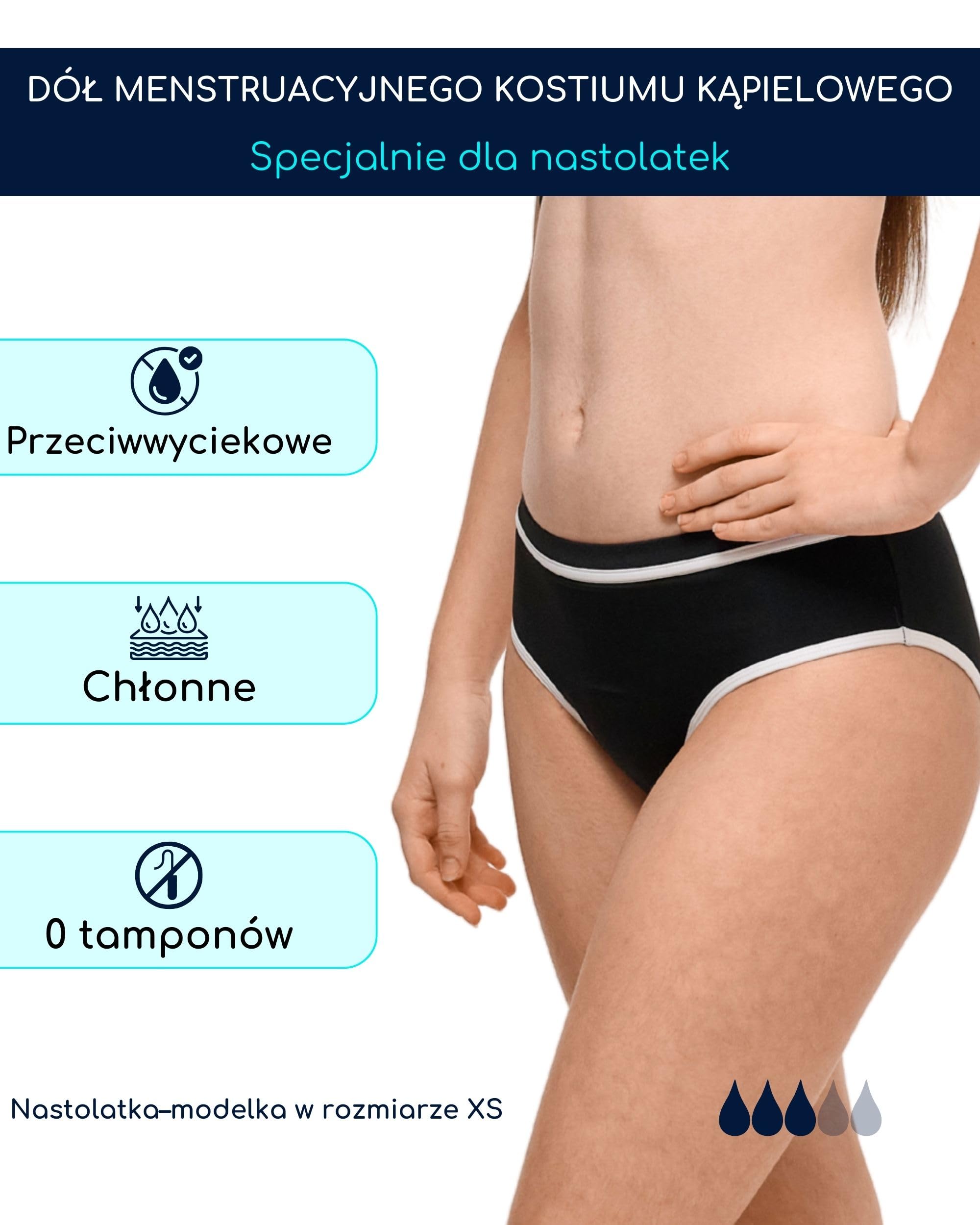 SORIO® Menstruacyjne spodnie kąpielowe dla nastolatek, odporne na wycieki, antyzapachowe, wodoodporna i oddychająca tkanina. Lekki do umiarkowanego strumienia (Ava