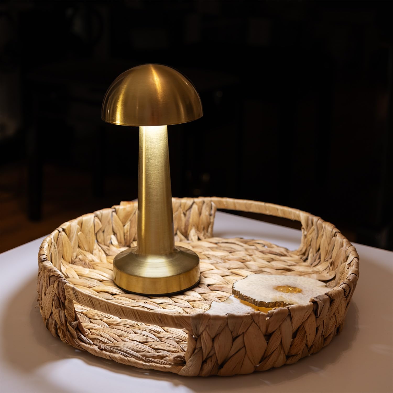 Lindby LED tafellamp op batterijen Esali, beige, metaal, IP65