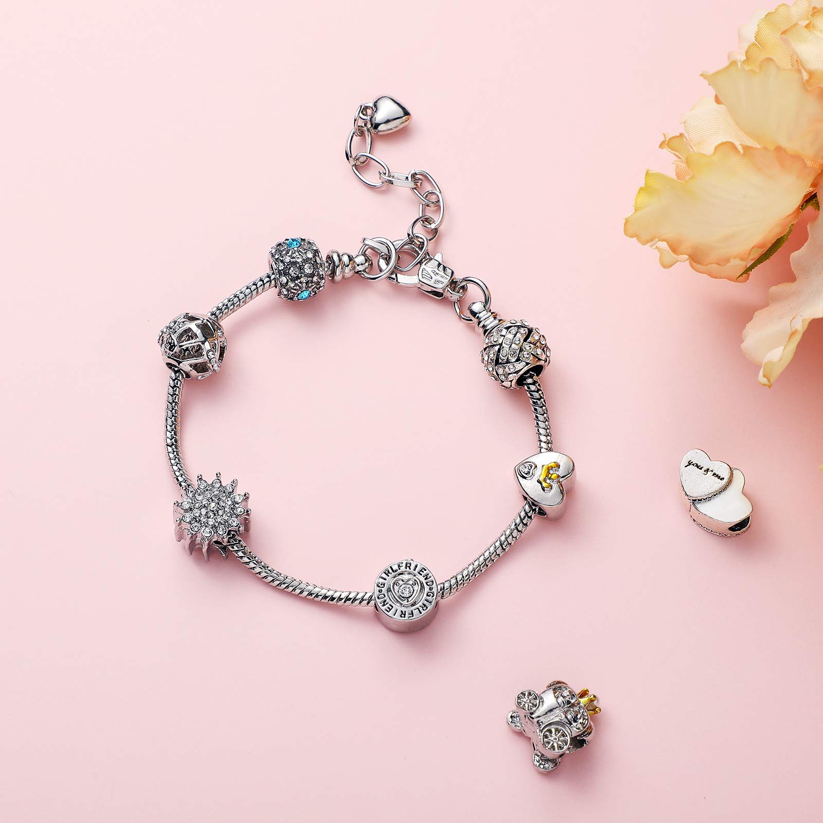 aiai ✿︎　スパークリングハート&スネークチェーンブレス 18&17 ステンレス 18KGP スネークチェーン ブレスレット チェーン