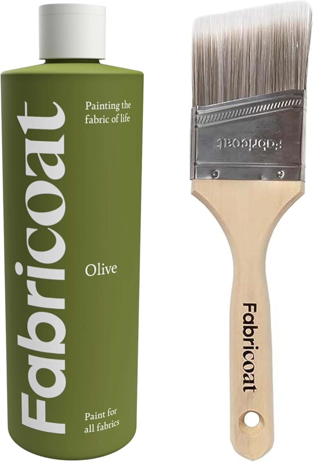 Fabricoat - Fabric Paint for Furniture 500ml (Olive) + Angled Paint Brush | Firm Bristled Brush with Wooden Handle | Restore or Change the Color of Couches, Chairs, Upholstery