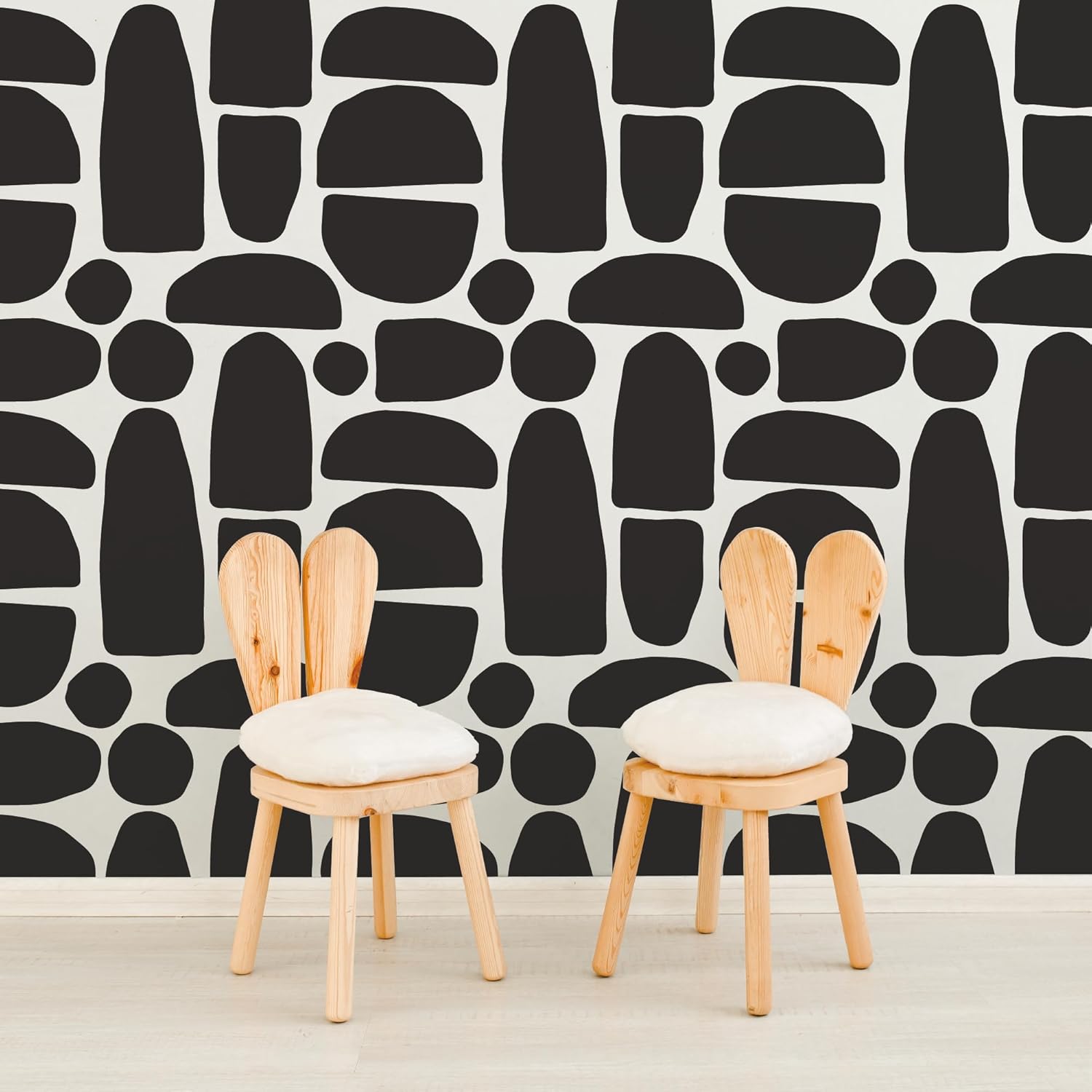 Large Boho Geometric Wall Decal Abstract Art Sticker, Modern Irregular Bohemian Shapes Decals, Peel and Stick Black Vinyl Wall Stickers for Bedroom, Living Room Decor