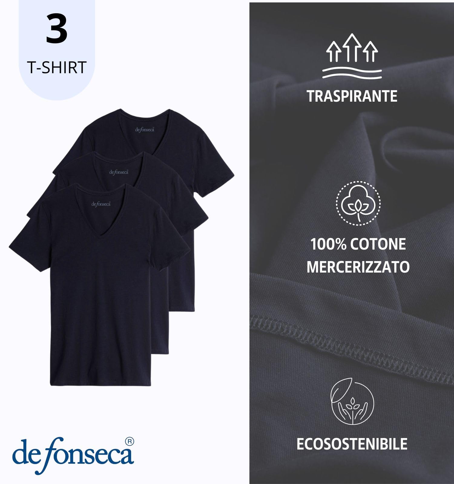 Intimitaly deFonseca - Set 3 Magliette Intime Uomo Cotone Pettinato Girocollo e Scollo V T Shirt Finissima Cuciture Piatte Intimo Maglietta Uomo Nera Bianca e Colorata