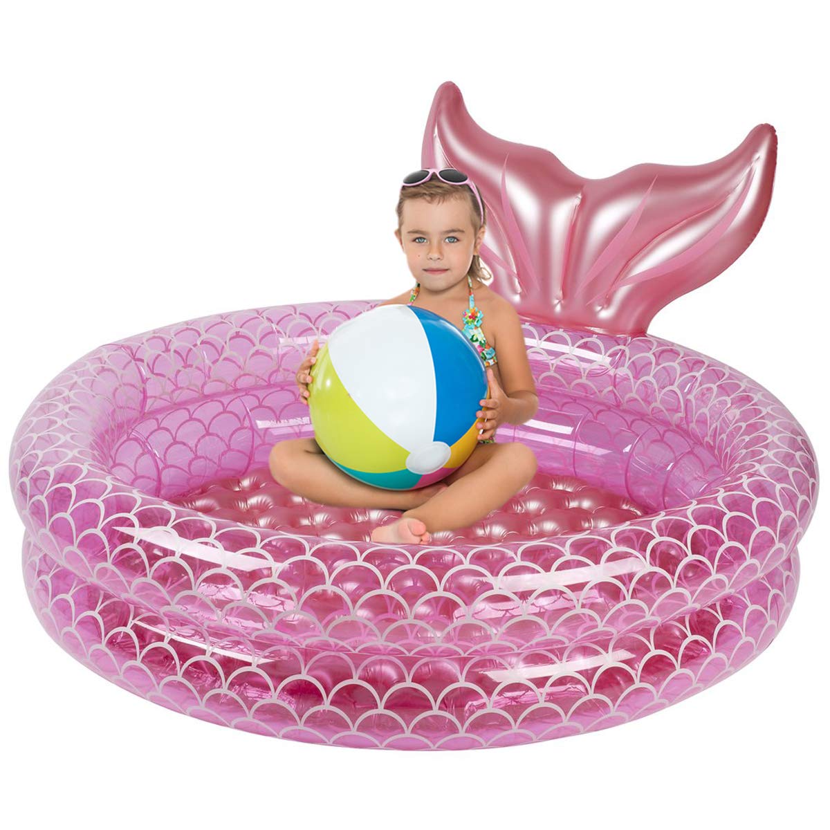 Swimming Pools Pink Kids Inflatable Mermaid Paddling Pool For Children Toddlers, 140cm Baby Float With Canopy