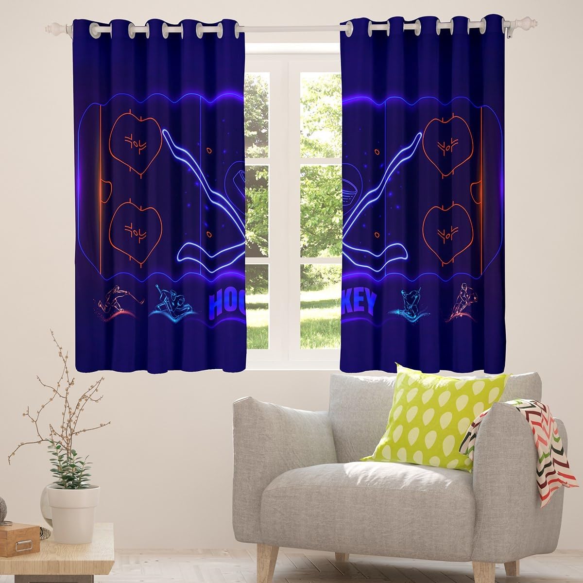 Ice Hockey Window Curtains Teens Adult Women,Hockey Sport Player Curtains for Bedroom,Winter Sports Games Draperies for Living Room,Hockey Punk Window Treatment Curtains Set of 2 Panels,42Wx84L