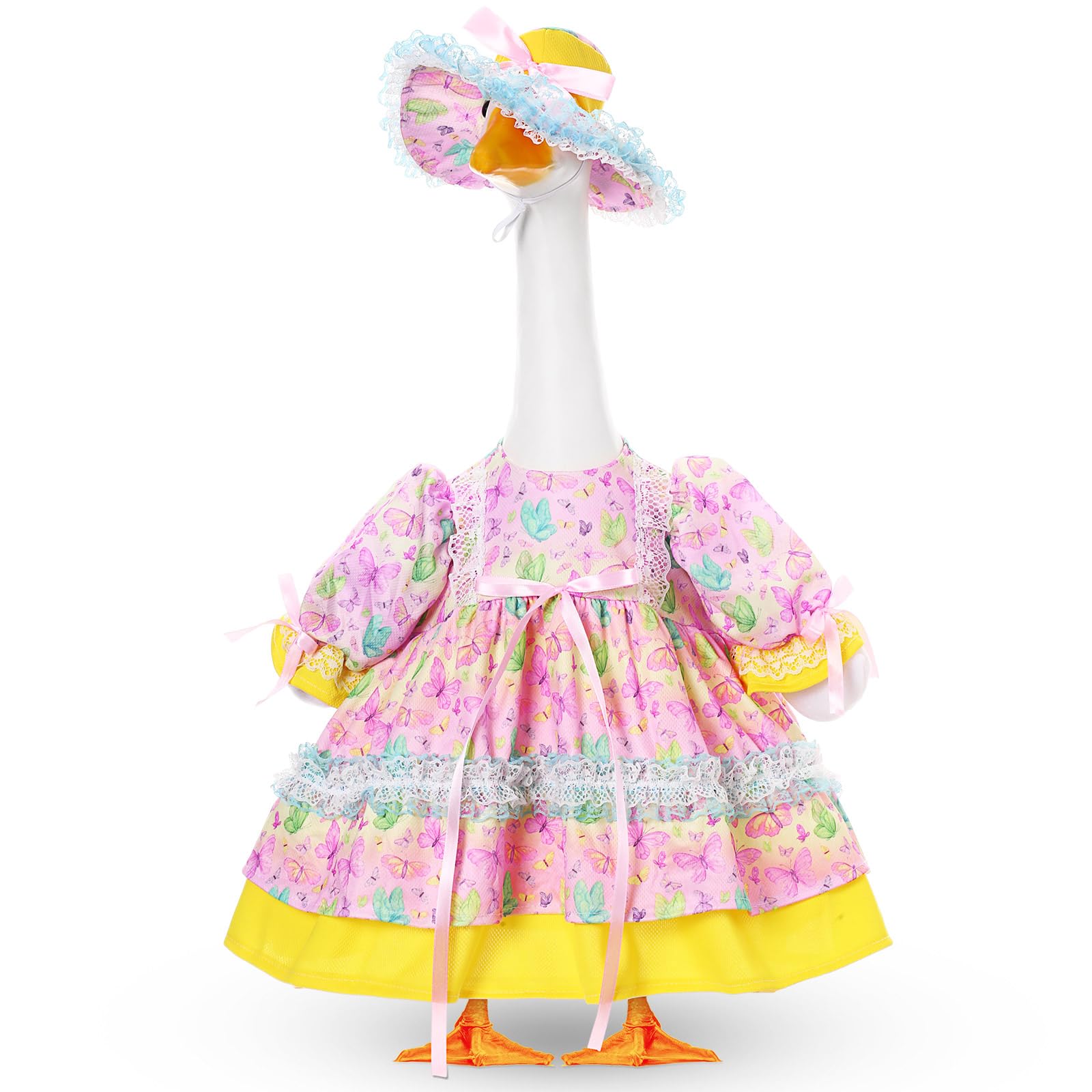 FuWeave Spring Goose Outfit Flower Porch Goose Clothes for 23" Large Statue Outdoor Patio Yard Lawn Art Decoration(Butterfly B,23 inch)