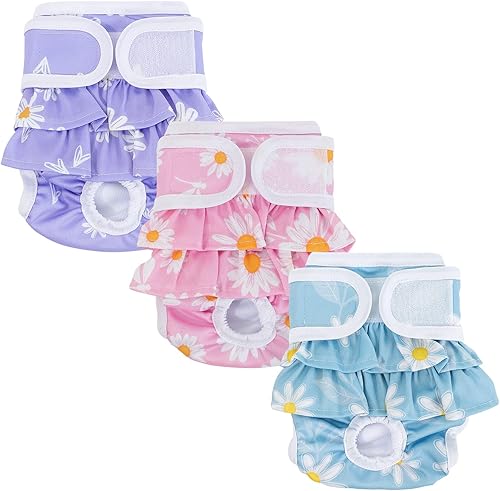 NOYAL Pañales lavables para perros hembra reutilizables de alta absorción a prueba de fugas con patrón de rosa paquete de 3