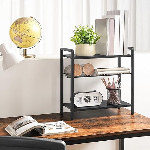 Miniatura 6 de HOOBRO Organizador de accesorios de barra de café de 3 niveles, organizador de especias, estante de encimera de cocina de madera con estante de