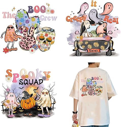 Parches de transferencia para planchar de Halloween para ropa, lindos fantasmas, calcomanías de vinilo para planchar con diseño de calabaza, azúcar,