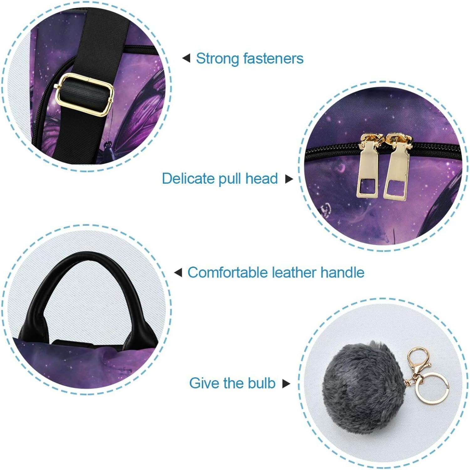 Anti Theft Backpack Butterflies Galaxy Purple Women Large Fashion Travel Shoulder Bag Purse Rucksack Lightweight - Image 6