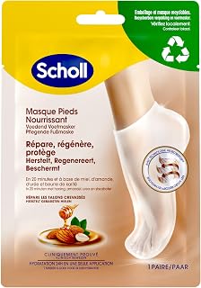 Scholl Almond and Honey Foot Mask for Dry Skin - in 20 Minutes - Moisturizing, Grease-free and Easy to Use Care Socks - Recyclable Masks and Pack - 1 Pair