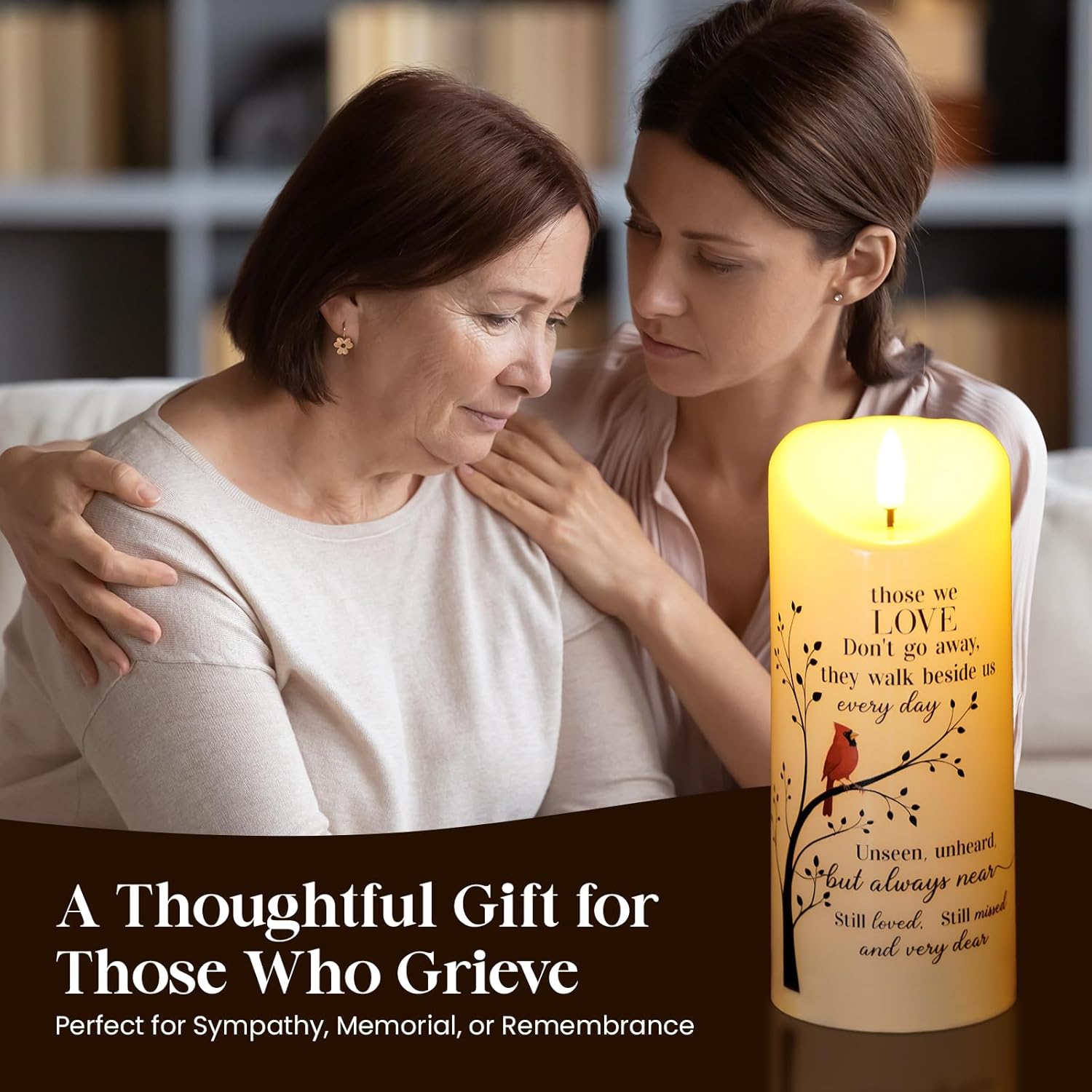 Flameless Memorial Candle, LED Light with Remote, Sympathy Gifts for Loss of Loved One – Mother Father Husband, Remembrance Present for Condolence Bereavement, Unique Battery Candles for Prayers