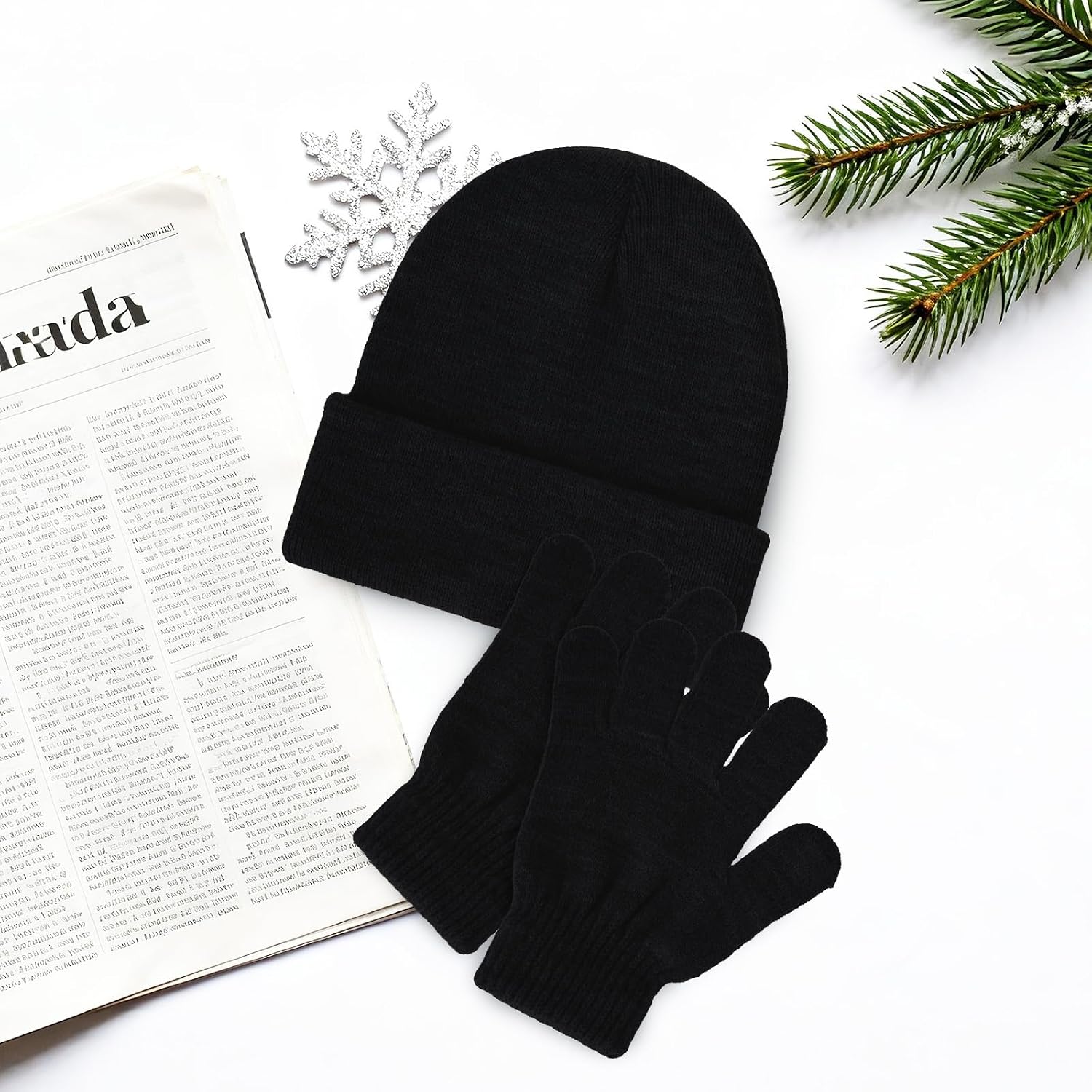 Kids Winter Beanies Hat and Gloves Set for Boys Girls, Warm Knitted Cap and Full Finger Gloves for Cold Weather