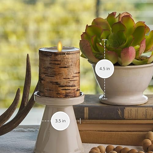 Miniatura 6 de Luminara Pilar de vela sin llama envuelto con corteza de abedul real luces LED de llama móvil sin perfume control remoto se vende por separado 325 x