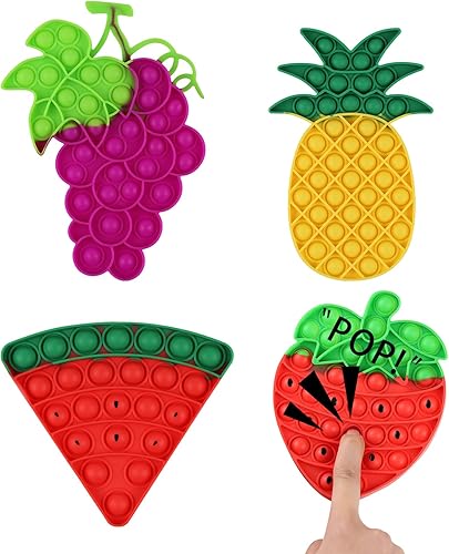 Paquete de 4 juguetes sensoriales de silicona con frutas, juguete de burbujas para presionar, alivio del estrés para autismo, ansiedad, juguetes