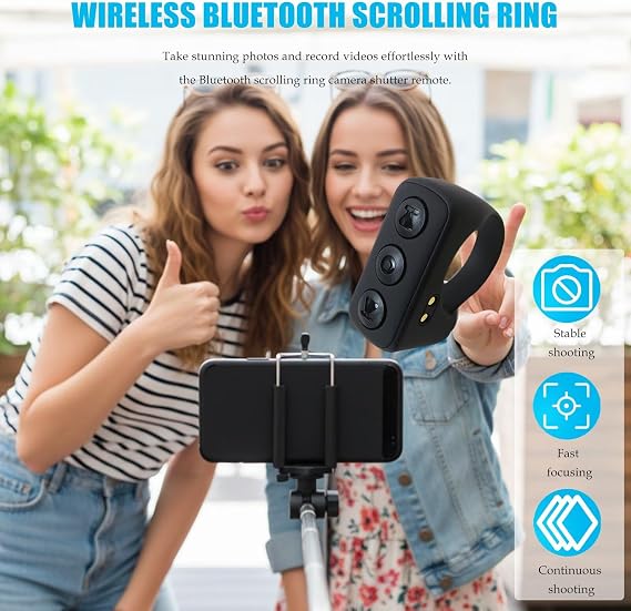 JURENGUDF Wireless Bluetooth Scrolling Ring Remote, Camera Shutter Control Compatible with iPhone and for iPad - Black