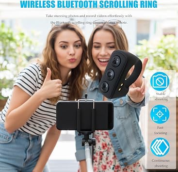 JURENGUDF Wireless Bluetooth Scrolling Ring Remote, Camera Shutter Control Compatible with iPhone and for iPad - Black